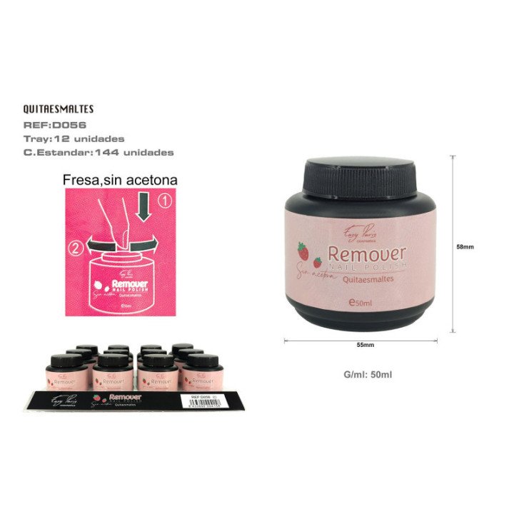 D056-001 : QUITAESMALTES ESPONJA S/ACETONA A/FRESA 12/U 144/U