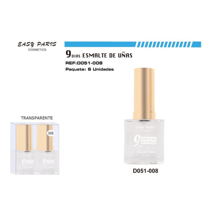 D051-008 : LACA DE UÑAS 9 DIAS INCOLOR 144/U