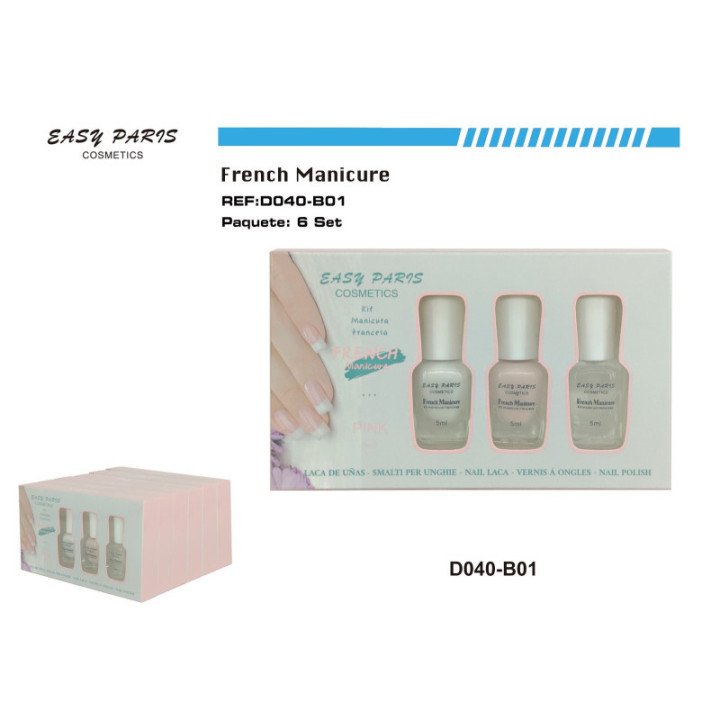 D040-B01 : KIT LACA DE UÑAS MANICURA FRANCESA 5/U 240/U