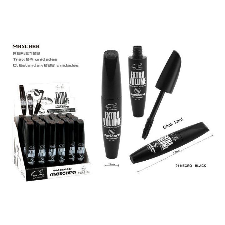 E128-01 : MASCARA EXTRA VOLUME NEGR 24/U 288/U