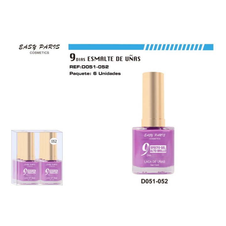 D051-052 : LACA DE UÑAS 9 DIAS VIOLET PERLA 6/U 144/U