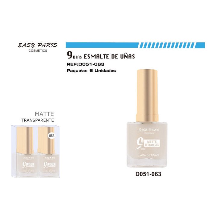 D051-063 : LACA DE UÑAS 9 DIAS INCOLOR MATE 6/U 144/U