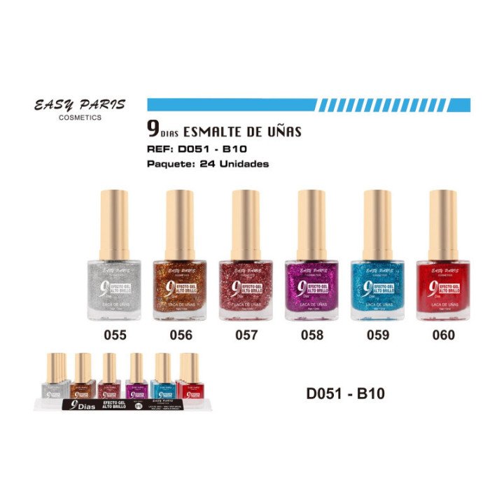 D051-B10 : LACA DE UÑAS 9 DIAS GLITTER 24/U 288/U