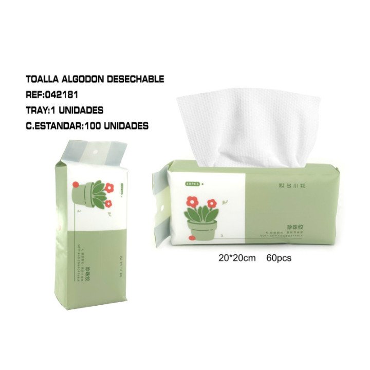 042181 : 60H TOALLITAS DESECHABLES 20*20CM 100/C