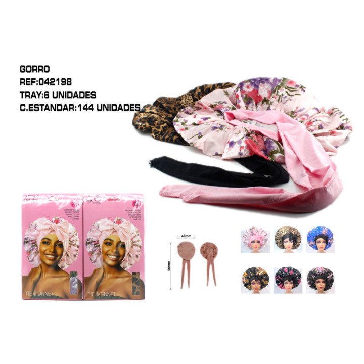 042198 : GORRO DE SATEN ESTAMPADOS C/CINTA 144/C
