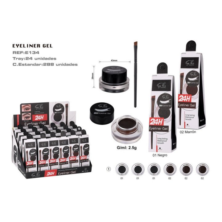 E134-01 : EYELINER GEL 24H NEG/MARRON 24/U 288/C