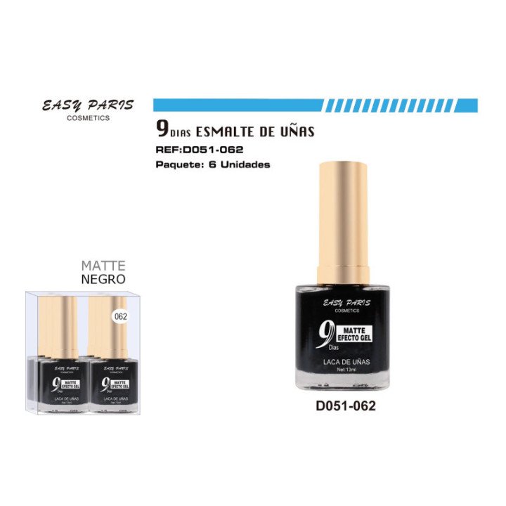 D051-062 : LACA DE UÑAS 9 DIAS NEGR MATE 6/U 144/U