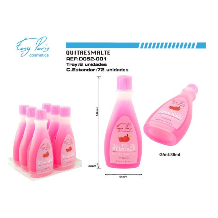 D052-001 : QUITAESMALTE AROMA FRESA S/ACETONA 85ML 6/U 72/U