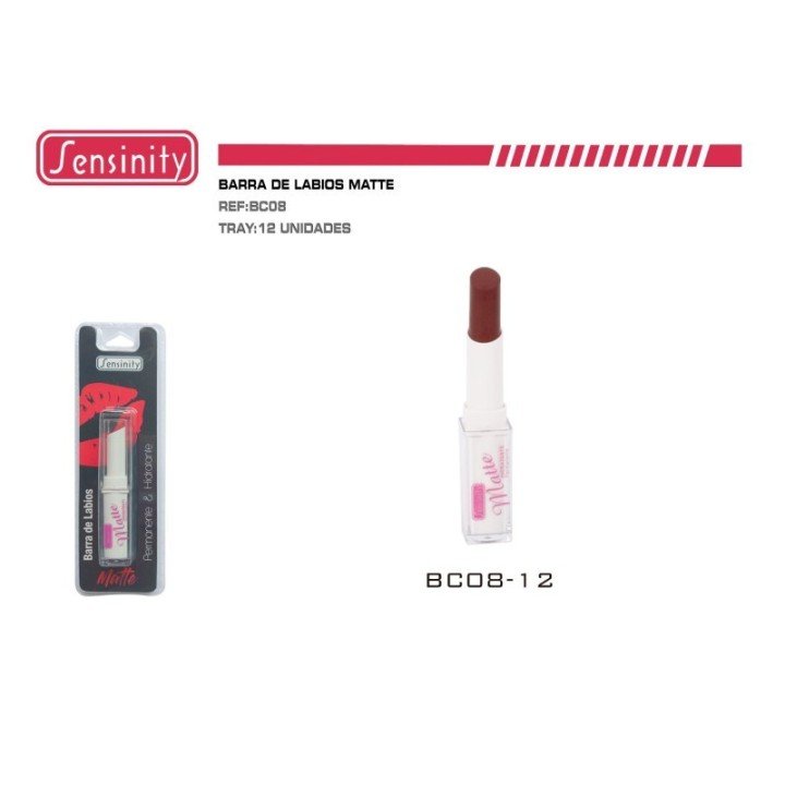 BC08-12 : BARRA DE LABIOS MATTE HIDRATANTE 12/U 144/U